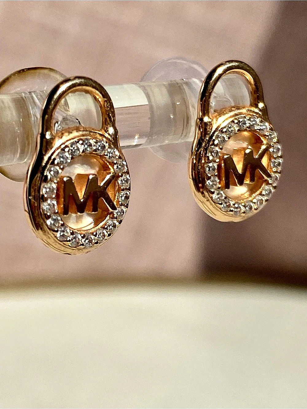 Michael Kors Padlock Logo Pavé Stud Earrings Rose Gold